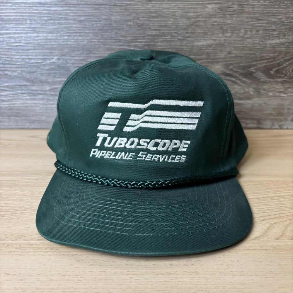 VINTAGE Tuboscope Pipeline Services Hat Cap Snap Back Green Rope Advertising 90s